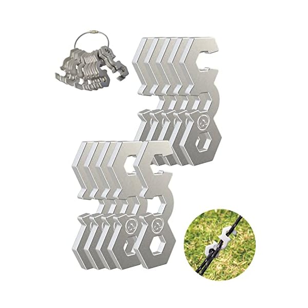 自在金具 10個入 アルミ合金ロープテンショナーキャンプテントガイラインコードアジャスターキャンプ用品、ハイキング、リュックサック用キャンプギア超軽量テントステークスガイラインテンショナーテントコード (サイの角の形-ぎんいろ10個入)