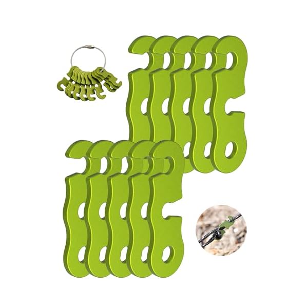 自在金具 10個入 アルミ合金ロープテンショナーキャンプテントガイラインコードアジャスターキャンプ用品、ハイキング、リュックサック用キャンプギア超軽量テントステークスガイラインテンショナーテントコード (くさいろ10個入)