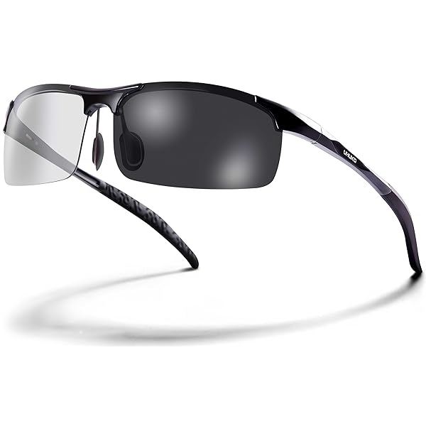 【超偏光＋超軽量メタル25g】運転用 偏光サングラス UV400紫外線カット ゴルフ 釣りアウトドア メンズ スポーツサングラス[高耐久性アルミ合金] (調光レンズ/Black (調光サングラス))