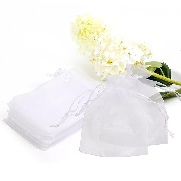 オーガンジー巾着袋 ラッピング 小分け袋 透明 生地 プレゼント ギフト袋 ポーチ 巾着 袋 (9x12cm 50枚)