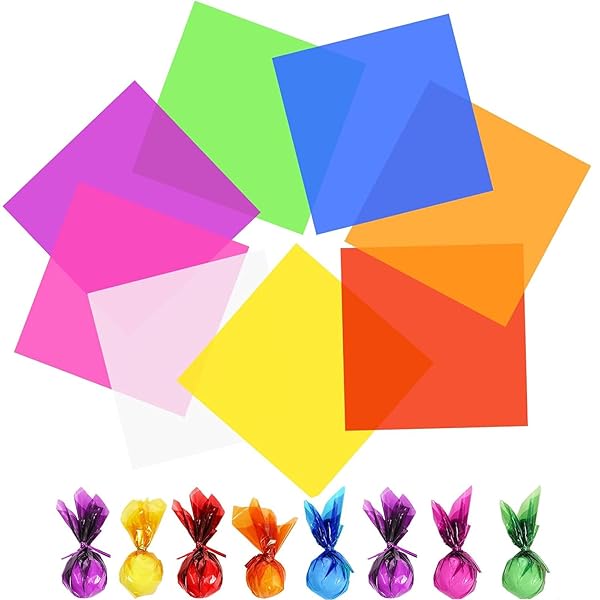 カラー セロファンシート 8色 80枚セット 子供達の工作 DIY 透明紙 セロハン ラッピング 手芸 紙(19cm×19cm)