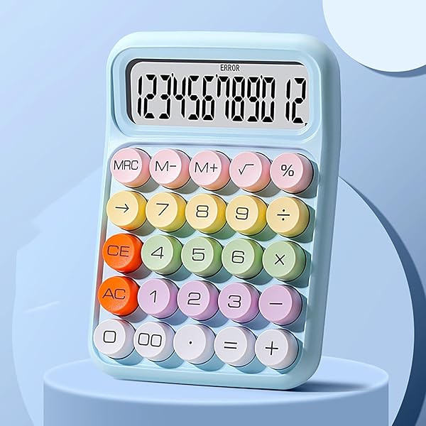 電卓 かわいい 12桁 計算機 おしゃれ 大型LCDディスプレイ 計算機 持ち運び便利 滑り止め 丸ボタン 人間工学設計 オフィス 家庭 学校用 (スカイブルー...