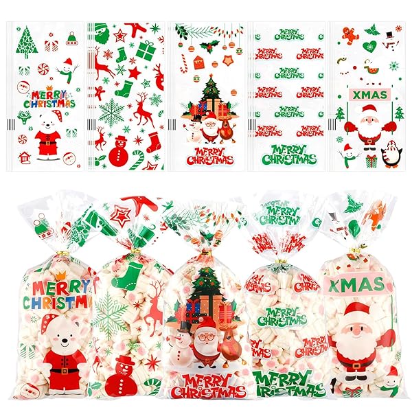 ラッピング 袋 opp袋 ハロウィン クリスマス お菓子 キャンディ 小分け袋 個包装 ギフトバッグ (サンタとクマ 130×270mm 50枚)