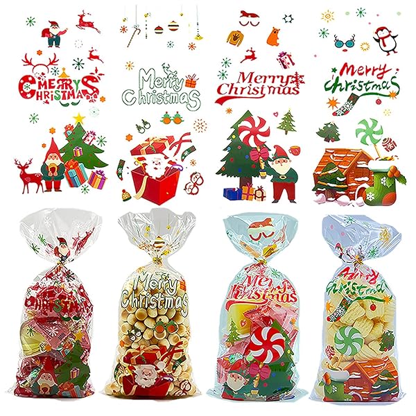 ラッピング 袋 opp袋 ハロウィン クリスマス お菓子 キャンディ 小分け袋 個包装 ギフトバッグ (クリスマスB 130×270mm 100枚)