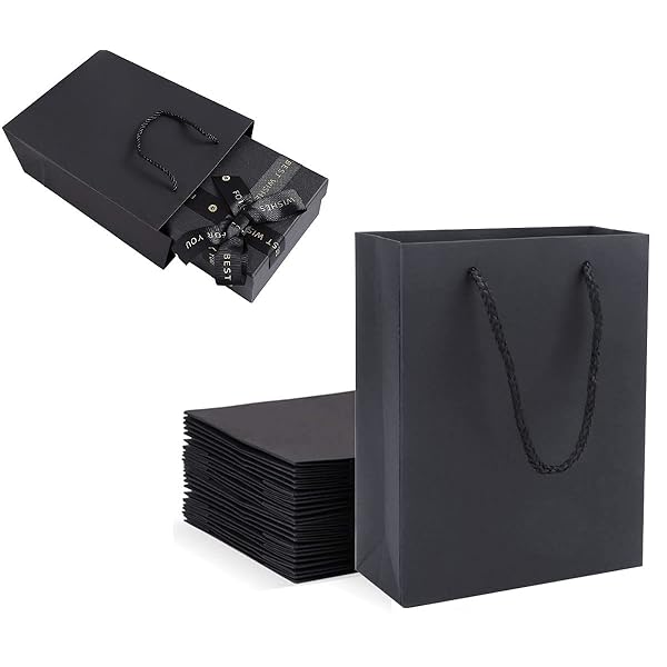 Rakuten - 縦型紙袋、厚手の無地ギフトバッグ15点セット25×13×32cm、ギフトボックスギフト包装トートバッグあらゆる種類のホリデーギフト包装に適しています（大、黒）