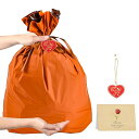 ラッピング袋 大 リボン付 (W56×H45cm) メッセージカードと金糸のタグが付属【梨地光沢・二重構造・防水】巾着袋 プレゼント袋大 ギフトラッピング バレンタインデー ホワイトデー クリスマス ハロウィン 卒業式 誕生日包装 (オレンジ色)