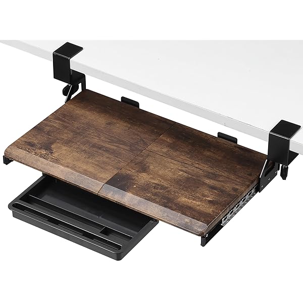 キーボードトレイ 後付けキーボードスライダー クランク式 天板2枚接ぎ 幅500*奥300mm スライドスムー..