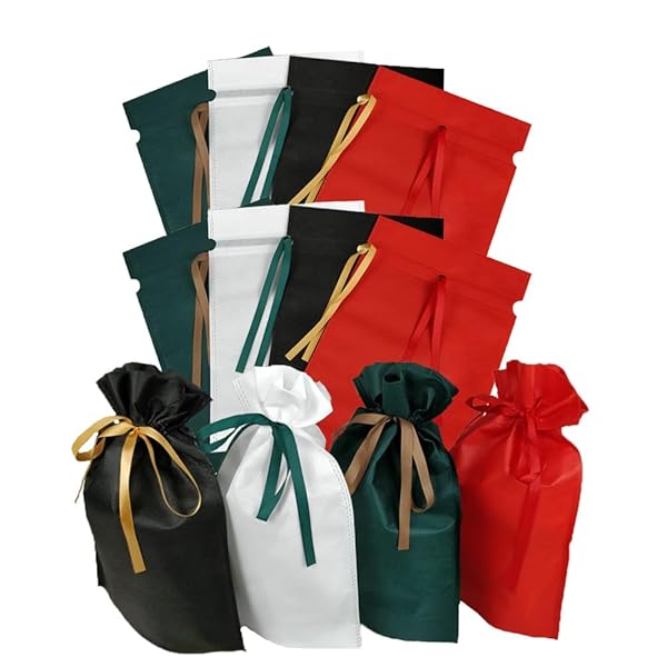 ラッピング袋 包む ギフト袋 付き不織布 巾着袋 四色(12枚セット ) バレンタイン 誕生日 記念日 結婚式 包装小分け プレゼント用 収納