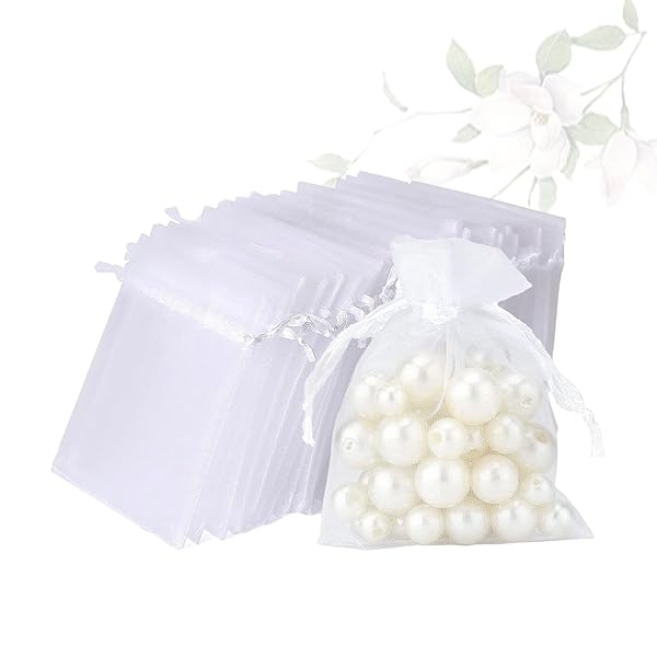 50枚 オーガンジー 巾着袋 10*15cm 小 ラッピング 袋 透明 プレゼント用 プレゼント 袋 小分け袋 無地 サシェ 袋 プチギフト 結婚式 誕生日 母...