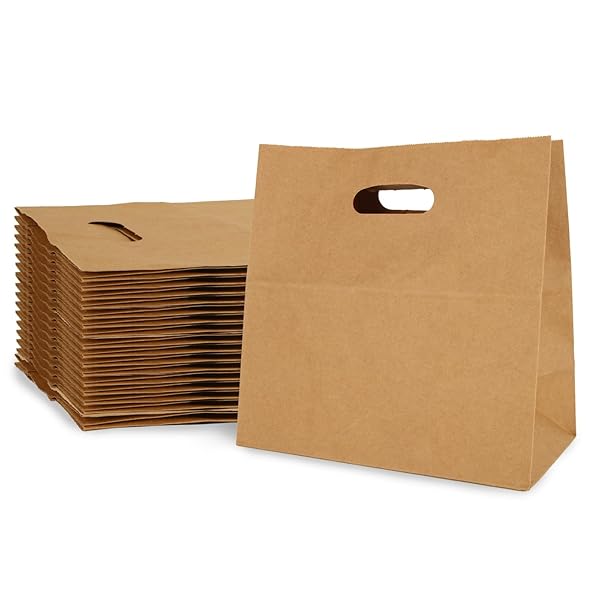 50枚セット 紙袋 (28x15x28cm) 紙袋 手提げ ギフトバッグ 横型 シンプル 無地 包装 誕生日 贈り物 お土産 DIY 結婚式 パーティー クリス...