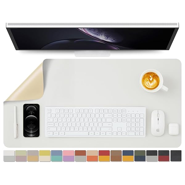 両面レザーデスクパッド、PUデスクマット、防水デスクプロテクター、オフィス/ホーム/ゲーム/デコ用デスクマウスパッド(白+クリーム入り、80cm*40cm)