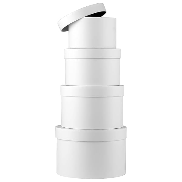 ギフトボックス プレゼントボックス 母の日 ラッピング箱 入れ子4個入 サプライズボックス 誕生日 クリスマス バレンタイン プレゼント (ホワイト, 円形)