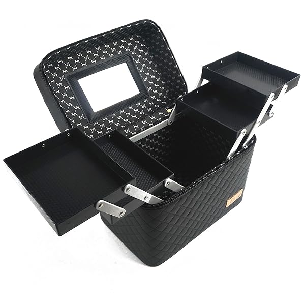 メイクボックス [ミラー付き・2段トレイ] (ブラック)