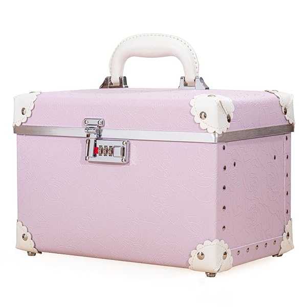 ポータブルメイクアップトレインケース コスメティックオーガナイザーケース レザー収納ボックス コンビネーションロック付き