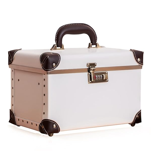 ポータブルメイクアップトレインケース コスメティックオーガナイザーケース レザー収納ボックス コンビネーションロック付き