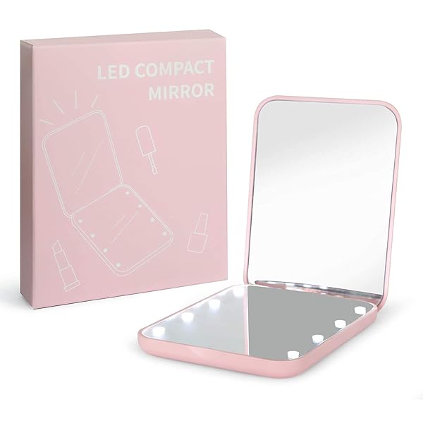 ピンク 両面コンパクトミラー 3倍拡大鏡付 角度調整可 折りたたみミラー