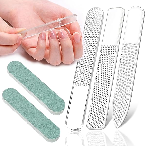 【2025年プロ推薦・おトク5本】爪磨き 爪やすり ガラス 精密ナノ技術 すぐ艶出しピカピカ爪が簡単実現!【人気3種ガラス爪ヤスリ&両面スポンジファイル2本・収...