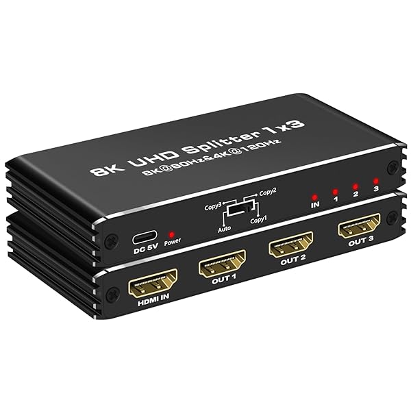 HDMI2.1分配器 1入力3出力 8K@60Hz HDMIスプリッター 3画面同時出力 3D/HDR映像出力HDM I 2.1 HDCP 2.3 EDID設定 48 Gbps Dolby Atmos 7.1ch HDTV/STB/DVD/PC/b-