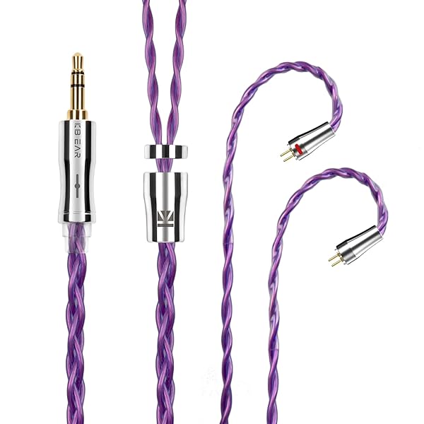 イヤフォン ケーブル 0.78mm 2pin 3.5mm KBEAR 耀 KBX4989 6N単結晶銅 4芯 イヤホン リケーブル 音質改善 イヤフォン ケーブル hi-fiオーディオ イヤモニ アップグレードケーブル （パープル・2pin3.5mm