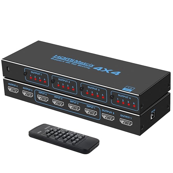 HDMIマトリックス 4入力4出力 HDMI 切替器 4K UHD HDM Iマトリックス スイッチャー HDM Iマトリックス セレクター 4x4 リモコン付き 4画面 分配 HDM I 1.4対応、1080P@60Hz、3D、RGB 4：4：4、