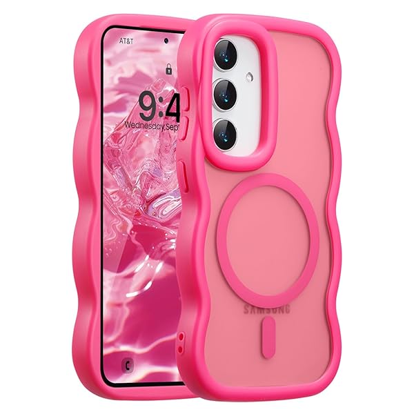樂天商城 - 対応 Samsung Galaxy S24/S25 5G 用の ケース 透明 TPU ウェーブデザイン スマホケース クリア 可愛い 人気 おしゃれ ケース MagSafe対応 薄型 軽量 耐衝撃 波型 バンパー スマホケース - ホットピンク