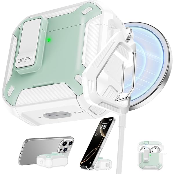 AirPods 第4世代 対応保護ケース スマホホルダー付き 背面マグネット吸着機能付き AirPods 第4世代 対..