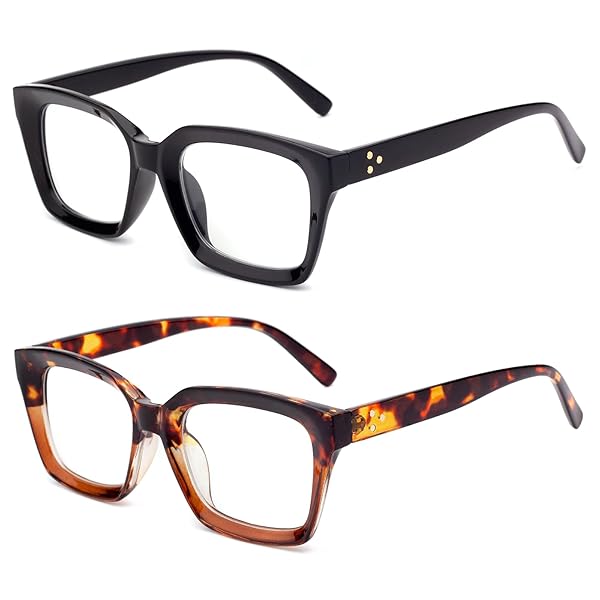 老眼鏡2パッケージ レディース お洒落 人気ブルーライトカットおしゃれリーディンググラス レディースレトロ スクエア リーディンググラス ケース付き，ブラック 3.00