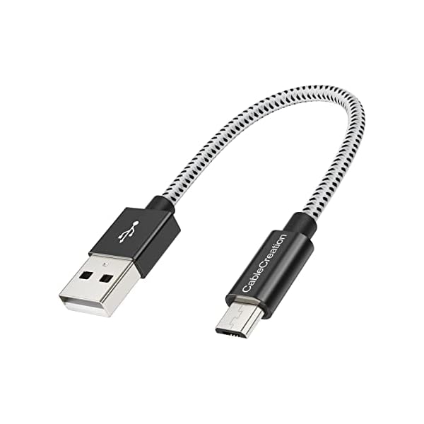 Micro USBケーブル, USB 2.0 to Micro USB 高速充電 Micro B 編組ケーブル ブラック＆ホワイト/ 0.15m