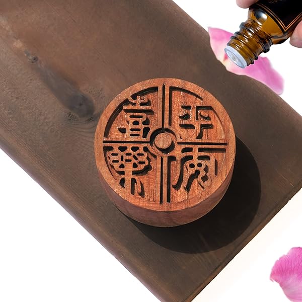 アロマストーン 木製 アロマディッシュ 缶入り 黒胡桃 直径50mm x 高さ20mm 車載 ポータブル アロマポット アロマすとーん 無垢 アロマウッド 安眠 瞑想 車 アロマ ディフューザー 水なし(平安喜楽-黒胡桃)