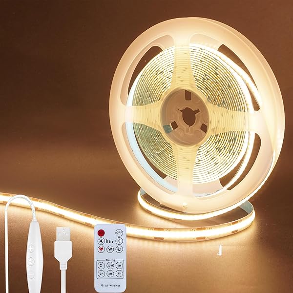 クリアヒル（）5V COB LEDストリップライト リモート調光スイッチ付き 3M 温白色…