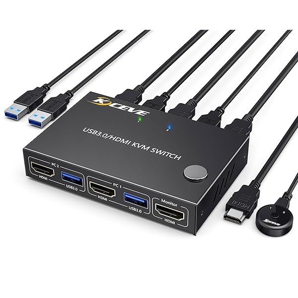 HDMI KVM切替器 PC切替器 2入力1出力、4K@60Hz EDID機能 4つUSB3.0ハブ備えたUSB切替器セレクター、2PC KVM切替器 ワイヤレスキーボード、マウスをサポート