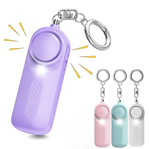 防犯ブザー 防犯アラーム 130dB大音量 防犯グッズ LEDライト付き 防犯ベル 大音量アラーム 小学生/女の子/男の子/大人/お年寄り 爆音 痴漢対策 誘拐防止 生活防水 日本語取扱説明書付き（パープル）(4)