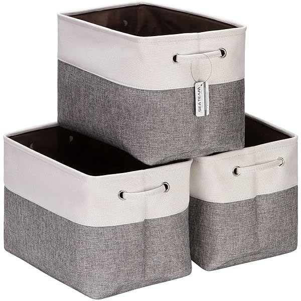3点セット 収納かご 収納バスケット 洗濯かご ストレージバスケ ット おもちゃ収納 小物入れ おしゃれ 折り畳む式 キャンバス オックスフォード生地 取っ手付き(38*25*25cm グレー/ホワイト)