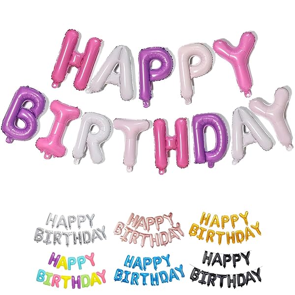 誕生日 飾り バルーン 風船セット HAPPY BIRTHDAY ハッピー バースデー 文字 飾り付け ピンク&パープル