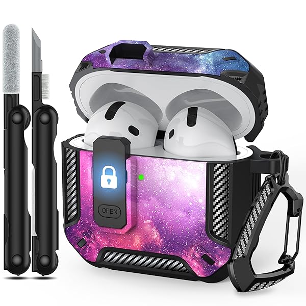 AirPods第4世代ケース、AirPods第4世代ケース（2024）と互換性あり、ロック機能、ミリタリーグレードの..