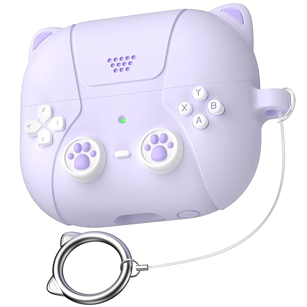 楽天彩り堂新型 Samsung Galaxy Buds 3/3 pro シリコンケース Samsung Galaxy Buds 3 ヘッドホン対応 ゲーム機風デザイン 猫耳 ラベンダー