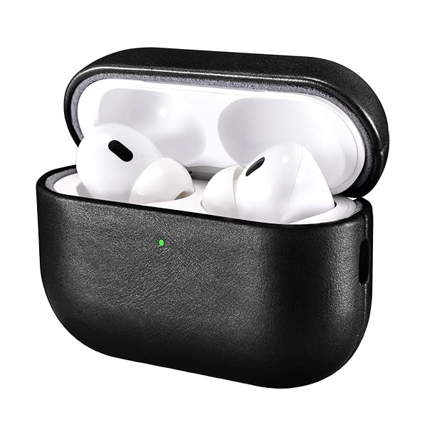 AirPods Pro 3 用 ケース 本革レザーケース (2025年9月発売専用) 耐衝撃 落下防止 エアーポッズ プロ 3保護ケース 分離式 全面保護 ワイヤレス充電対応 LEDライト可視(ブラック)