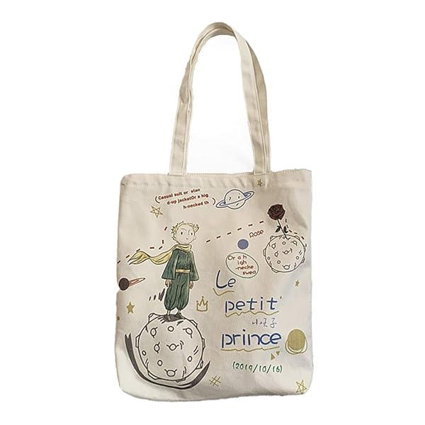 かわいいキャンバスバッグ トートバッグ 大容量 肩掛けバッグ 通学 出掛けバッグ ファスナー付き (星の王子さま)