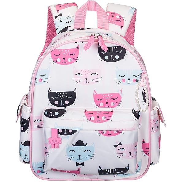 子供 キッズ カバン バック バックパック リュックサック 軽量 大容量 通学 遠足 旅行 入学 通学 入園 通園 新学期 誕生日 お祝い プレゼント (ネコ－白)