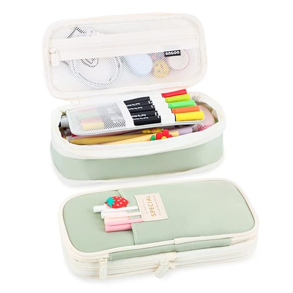 iSuperb ペンケース ペンポーチ 筆箱 筆入れ デザイン 収縮でき 大容量 筆箱横開き 多機能 ガジェット ポーチ高校生 かわいい 収納ポーチ 旅行 出張 男の子 大人 小学生 高校生 大学生用 中学生 人気 少女 女の子 シンプル (ライトグ