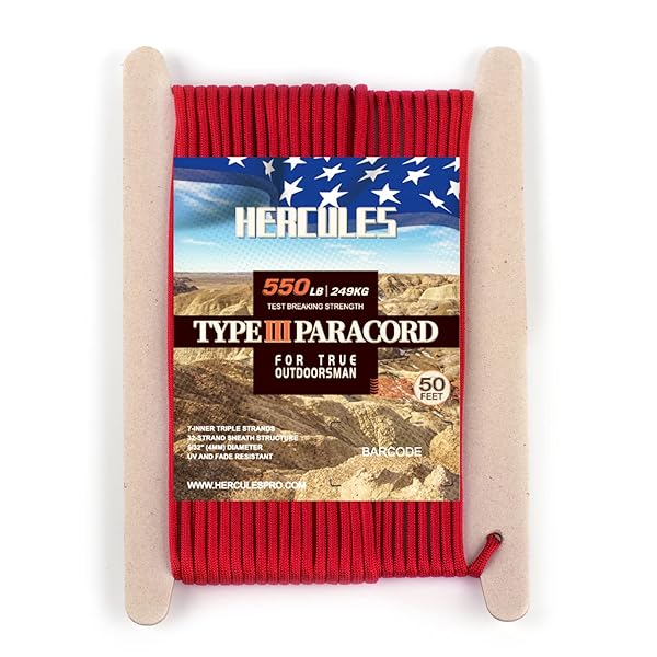 パラコード ガイロープ キャンプロープ テントロープ アウトドア 用 耐荷重250kg 7芯 赤 1 ...