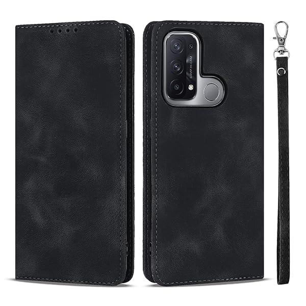 OPPO Reno5 A ケース オッポ リノ 5 a ケース 手帳型 ストラップ A1010P A103OP スマホケース CPH2199 耐衝撃 au/docomo カード収納 フェイクレザー スエードの質感-ブラック