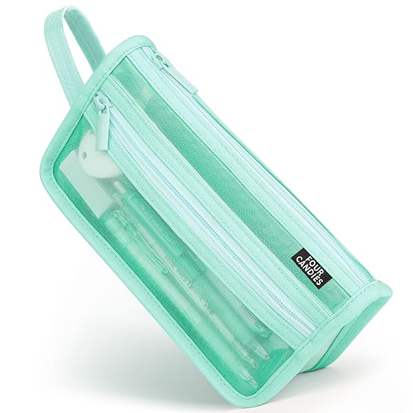 ペンケース 筆箱 透明 メッシュポーチ 大容量 ハンドルとジッパー付き クリアダブルレイヤー筆箱 マーカーポーチ 旅行化粧バッグ 女の子 男の子 大人のオフィス...