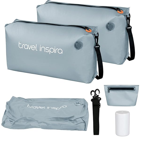 圧縮トラベルバッグ 収納「2枚+電動ポンプ+洗面ポーチ」 22L大容量 衣類50%圧縮可能 3WAY 手動/真空両モード TPU防穿刺素材 完全防水防塵 旅行/収納/浴室掛け対応 スレートブルー