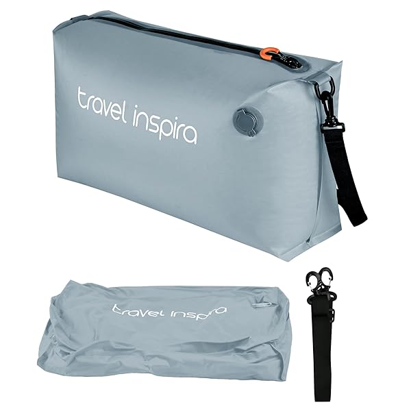 圧縮袋 旅行 手動圧縮専用収納袋「1枚, ポンプ無し」22L大容量 3WAY TPU防穿刺素材 完全防水 折り畳み式 浴室フック対応 防カビ防湿 衣類保管に スレートブルー