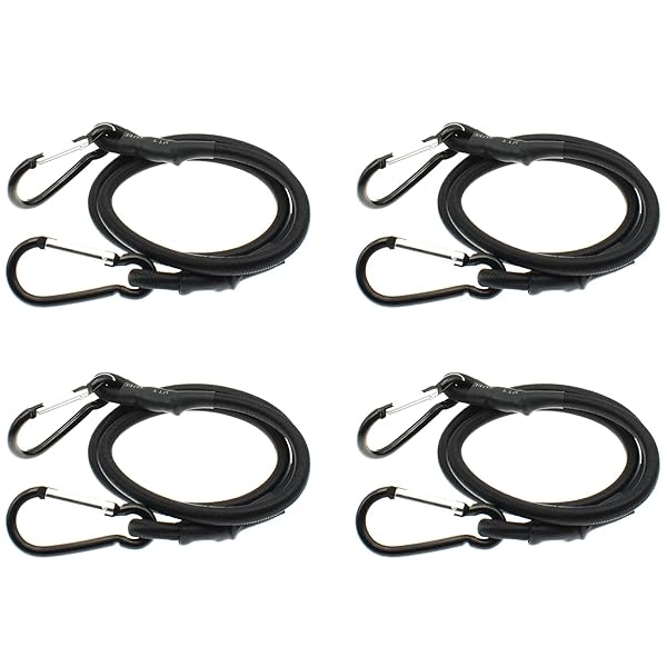 45 cm x 8mm ストレッチコードとカラビナフック バンジーコード ゴムひも 荷物固定 弾性ロープ キャンプ テント ターポリン アウトドア用品 (4本 セット)