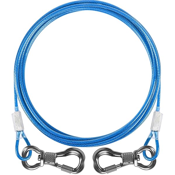 犬用ワイヤーリード 3m ブルー 軽量【第2世代 コーティング加工 4-5mm細径ケーブル 錆びにくい カラビナロック付き 強力固定 小～大型犬対応 屋外飼育・キャンプに最適