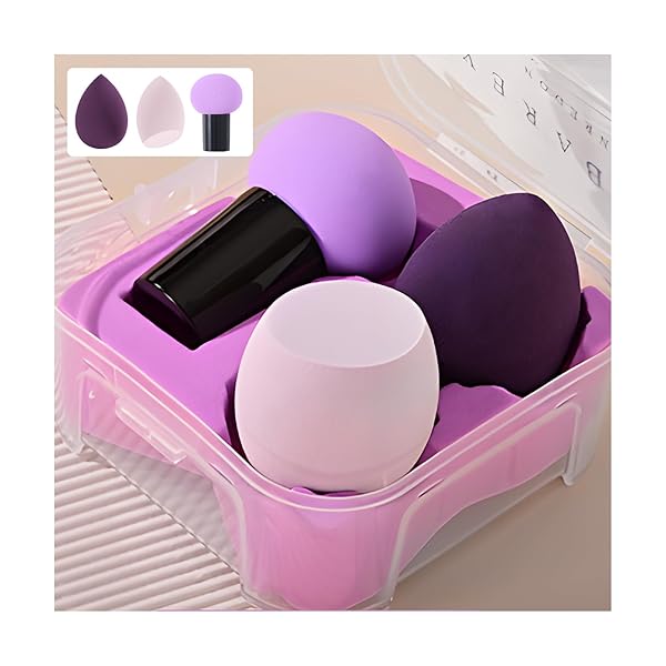 メイク スポンジ パフ 3個入り ケース付き 多機能メイク用スポンジパフ 乾湿兼用 水しずく型 斜めカット ハンドル付き 洗える化粧用スポンジ 旅行や日常のメイ...