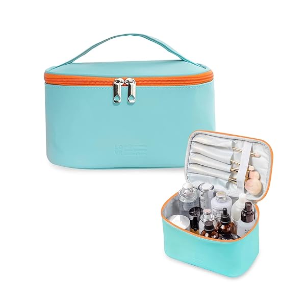 メイクポーチ 化粧ポーチコスメポーチ PU化粧品バッグ 軽量 大容量 可愛い 旅行 ポータブル化粧品収納 かわいい 防水 複数の色が利用可能 （ライトブルーのスクエアバッグ）