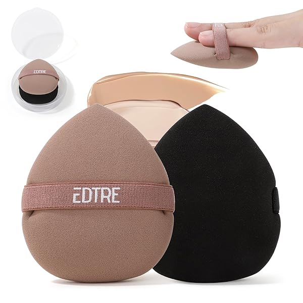 多機能メイク用スポンジパフ 化粧スポンジ 斜めカットドロップ型 2個入 乾湿兼用り ファンデーションスポン タイプ 滑らか 収納ケース付き ふんわり (ブラウン+ブラック)